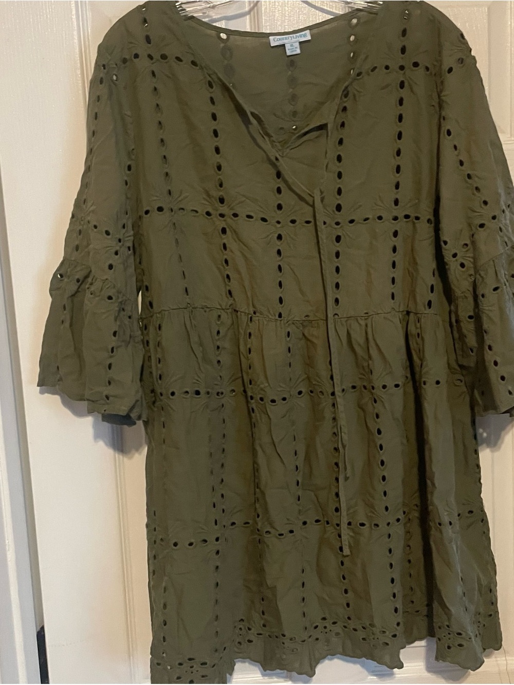 Country living Olive Green Eyelet Ruffle tunic top or mini dress xl